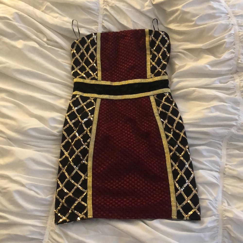 Pretty Little Thing Red/gold/black mini dress